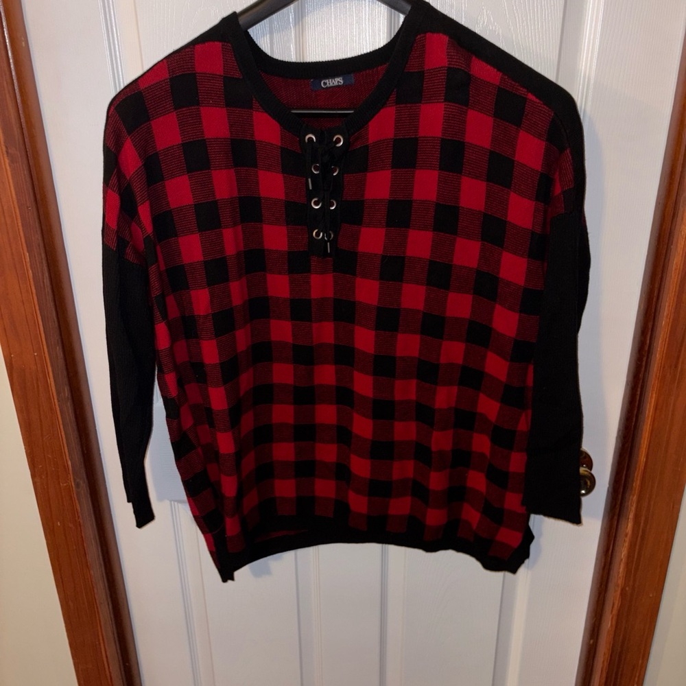 Chaps Black and Red Checkered Blouse